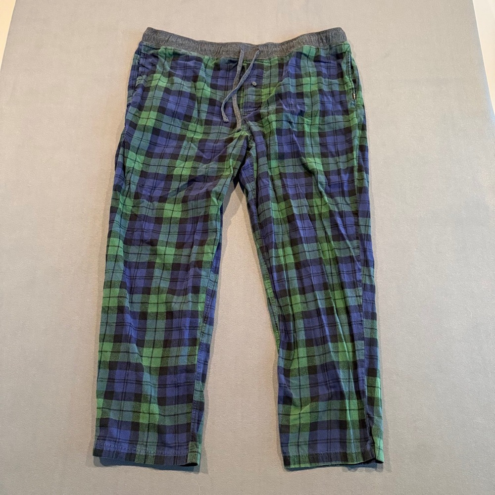 Eddie Bauer Lounge Men's XXL Blue Green Plaid Cotton Flannel Pajama Pants